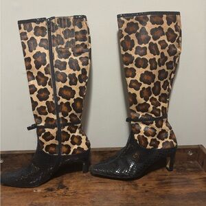 Vaneli Leopard Print Knee-High Boots